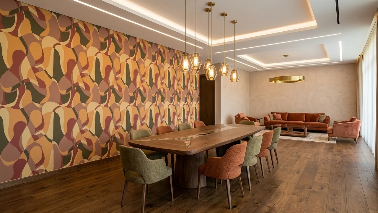 Warm hospitality and connection inside a custom-designed residence at golden hour.